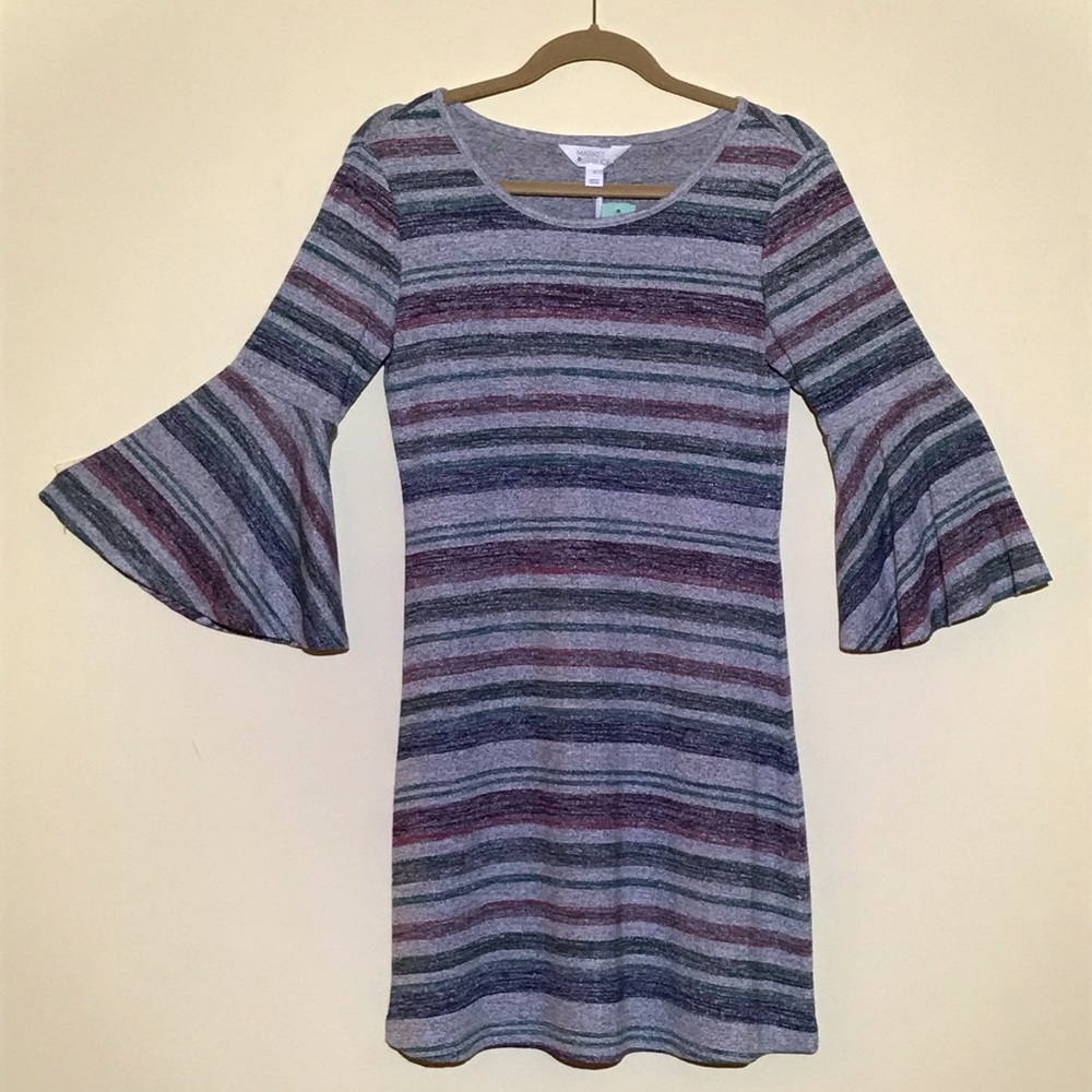 Striped Shift Dress with Bell Sleeves